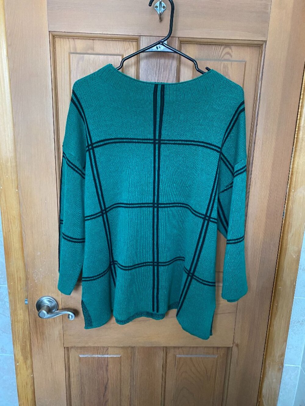 Multiples Women's Plaid Boat Neck Pullover Knit Sweater Green Black Size L